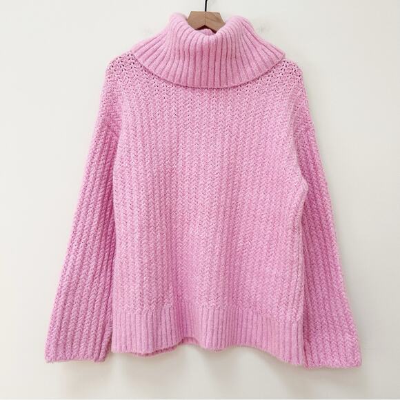 Anthropologie Maeve Turtleneck Pullover Chunky Knit Sweater Bubblegum Pink sz M - Picture 2 of 12